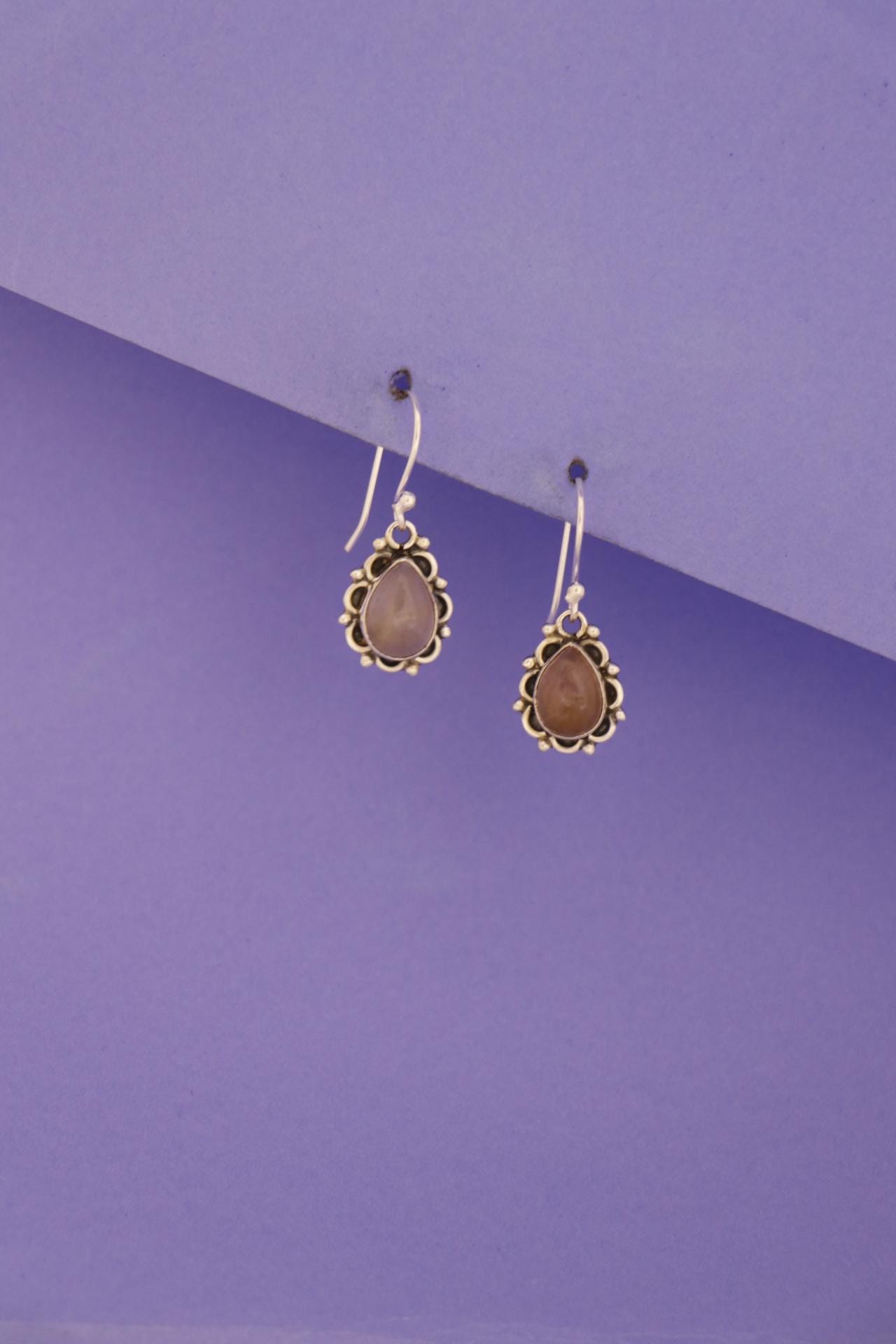 Handcrafted Rose Quartz Pear Drop Earrings | 925 Sterling Silver Dangle Jewelry