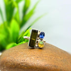 Raw Tourmaline, Opal & Sapphire Ring: Sterling Silver Handmade Jewelry