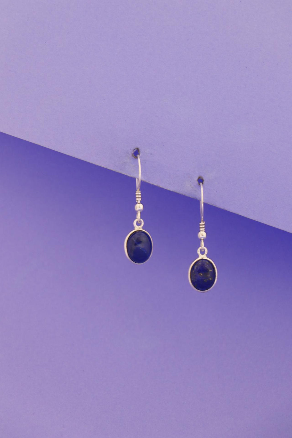 Lapis Lazuli Oval Drop Earrings | Sterling Silver Boho Dangle Jewelry