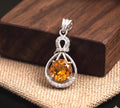 Citrine Halo Pendant - Sterling Silver, November Birthstone Jewelry