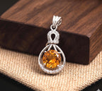 Citrine Halo Pendant - Sterling Silver, November Birthstone Jewelry