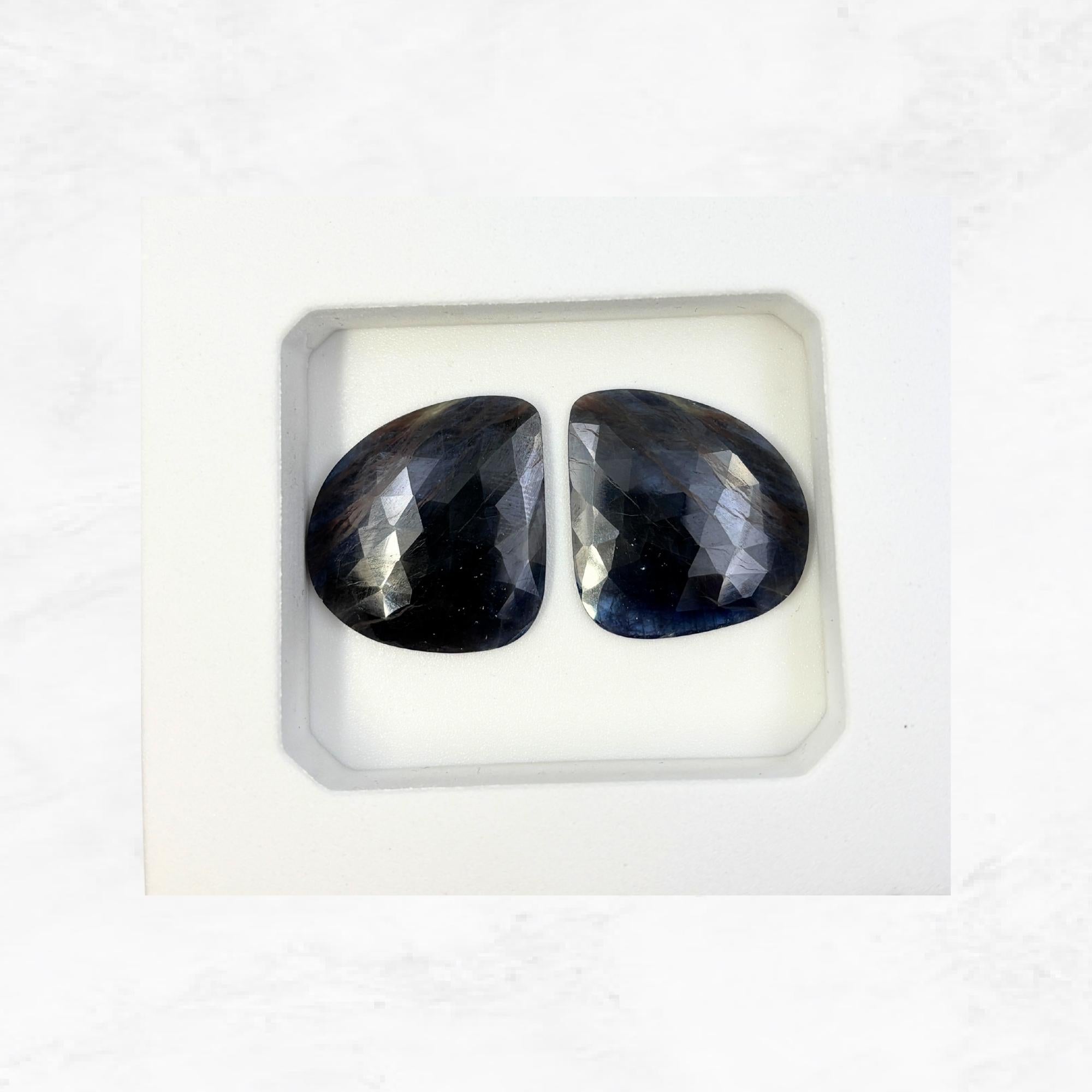 Rose Cut Sapphire Slices: Natural Untreated Gemstone Pair