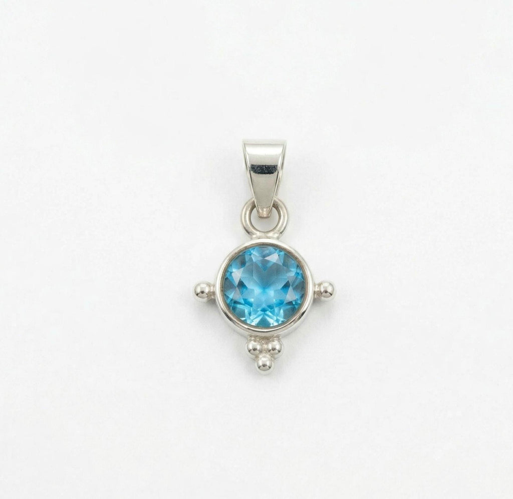 Sterling Silver Blue Topaz Starburst Pendant – Minimalist Sky Blue Gemstone Necklace