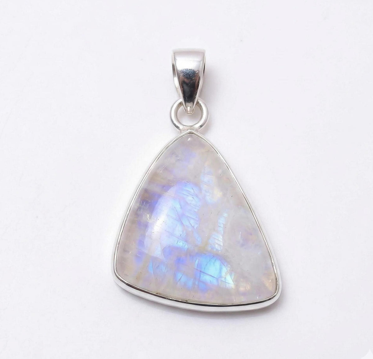 Sterling Silver Trillion Moonstone Pendant – Minimalist Boho Gemstone Necklace