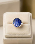 Lapis Lazuli Shell Ring: Carved Gemstone, Sterling Silver Boho Jewelry