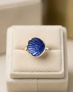 Lapis Lazuli Shell Ring: Carved Gemstone, Sterling Silver Boho Jewelry