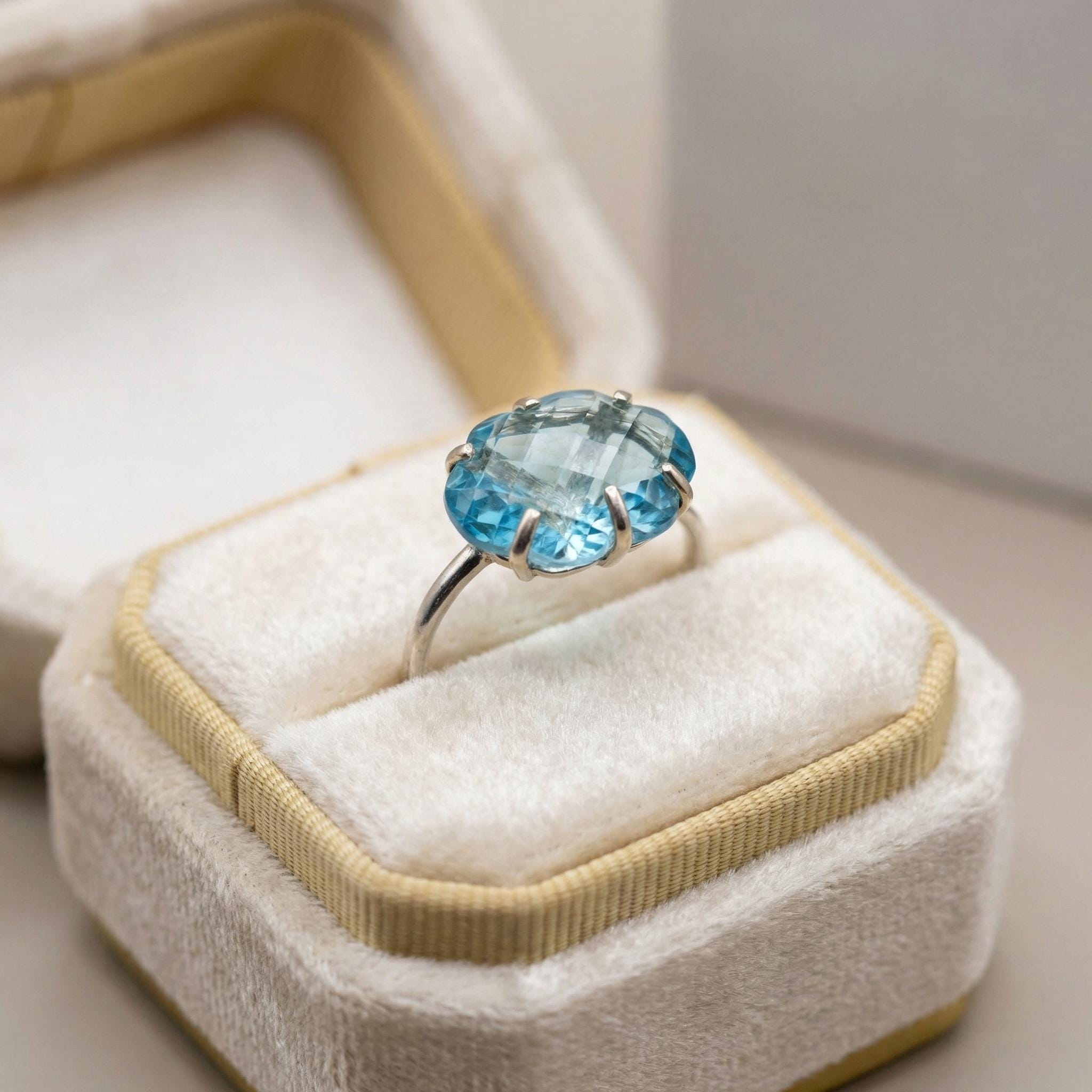 Sterling Silver Cloud Blue Topaz Ring: Handmade Gemstone Statement