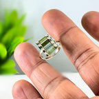 Raw Green Tourmaline Bar Ring: Sterling Silver October Birthstone