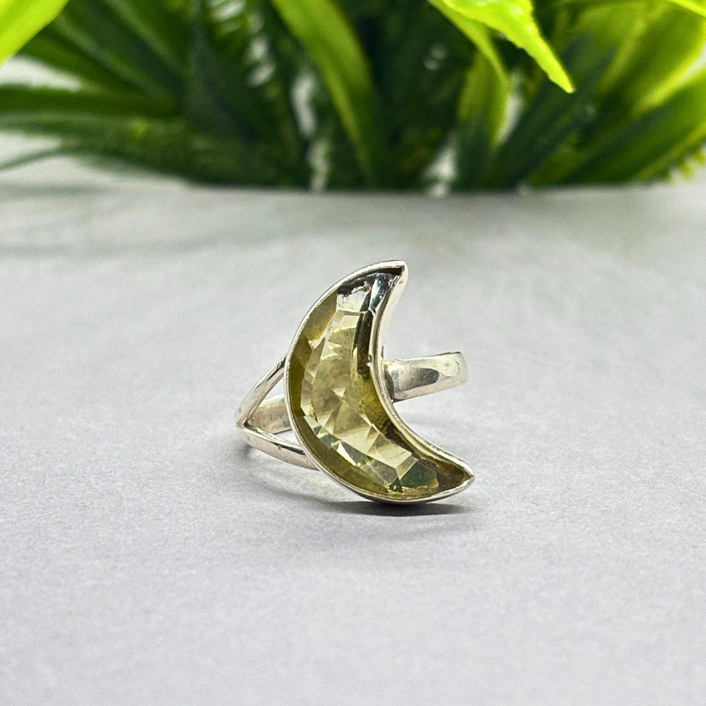 Citrine Crescent Moon Ring: 925 Sterling Silver Boho Jewelry