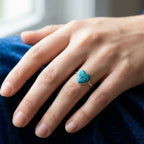 Natural Turquoise Heart Ring | 925 Sterling Silver | December Birthstone | Boho Gemstone Band | Handmade Jaipur