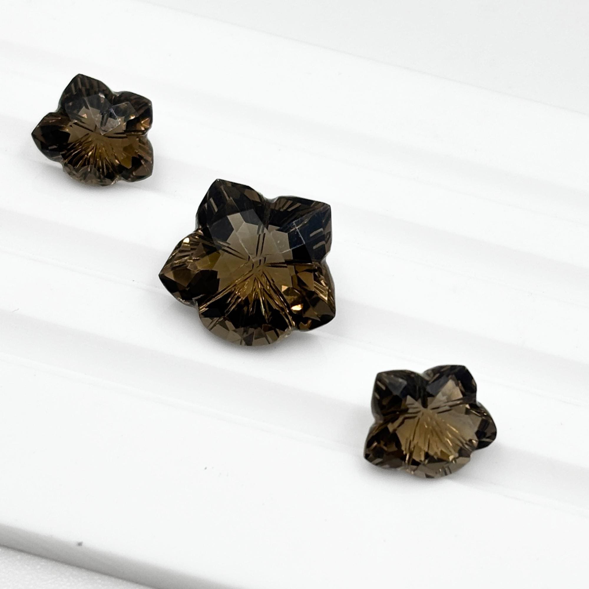 Smoky Quartz Gemstone Pair – Flower Cut, Deep Brown Matched Stones