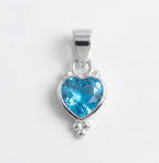 Blue Topaz Inverted Heart Pendant – Sterling Silver Sky Blue Gemstone Necklace
