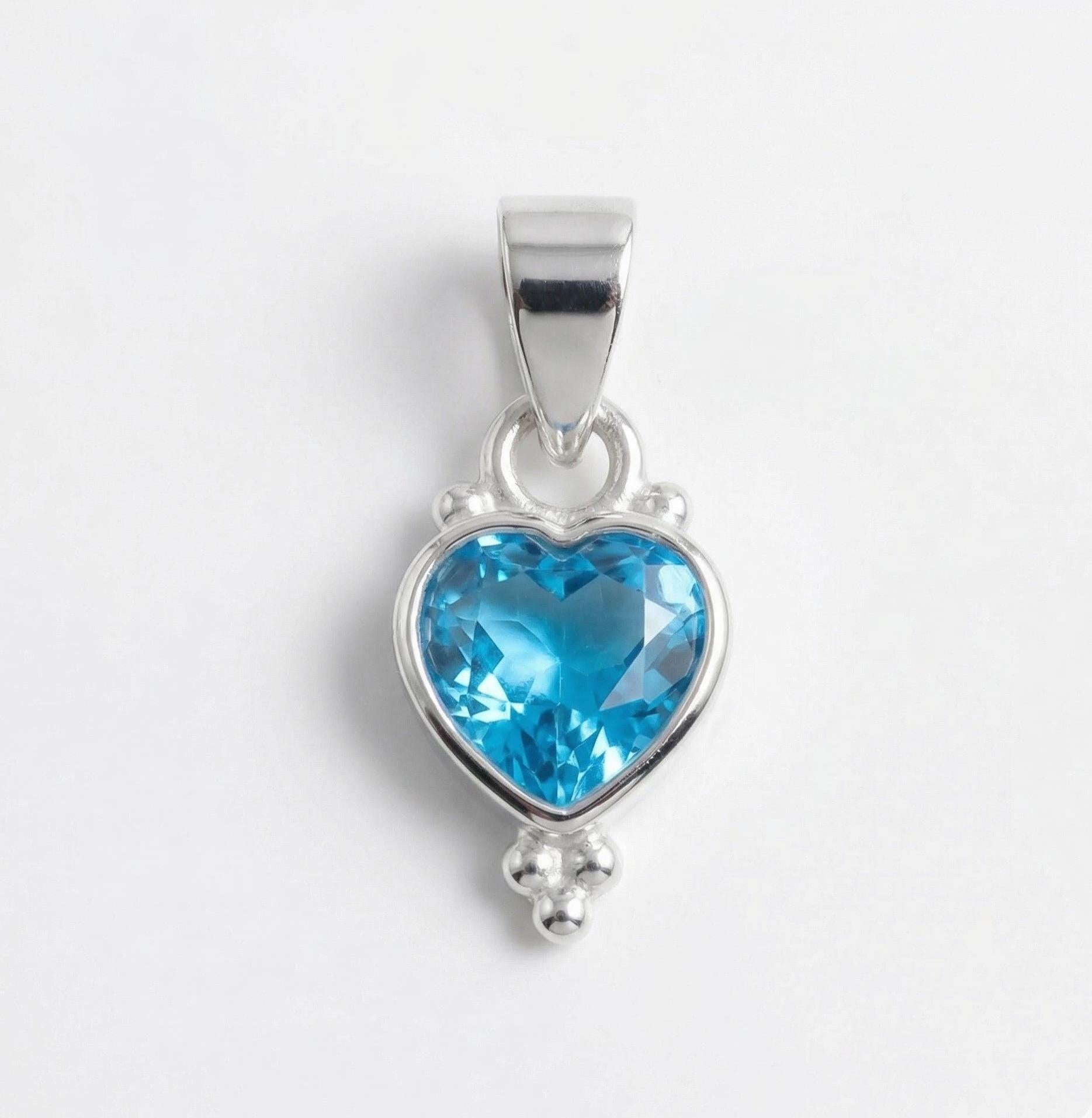 Blue Topaz Inverted Heart Pendant – Sterling Silver Sky Blue Gemstone Necklace
