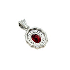 Garnet CZ Double Halo Pendant in 925 Sterling Silver – Luxe Oval Red Gemstone Necklace, Sparkling January Birthstone Jewelry Gift for Her
