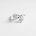 Sterling Silver Double Flower Ring, Cubic Zirconia Open Band, Dainty Floral Jewelry