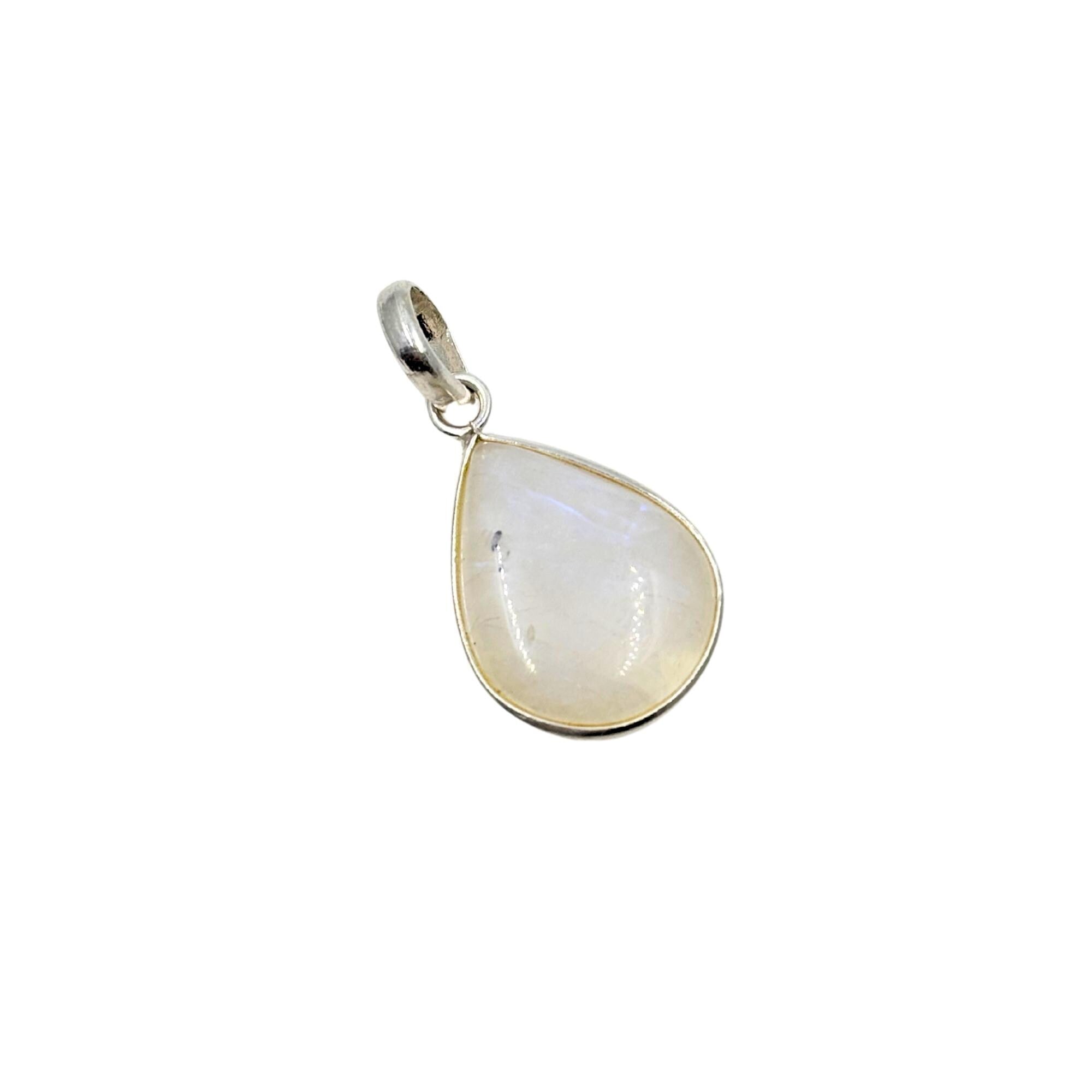 Moonstone Teardrop Pendant in 925 Sterling Silver – Minimalist Rainbow Moonstone Necklace, Dainty Boho Gemstone Jewelry Gift for Her