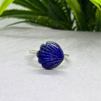 Lapis Lazuli Shell Ring: Carved Gemstone, Sterling Silver Boho Jewelry
