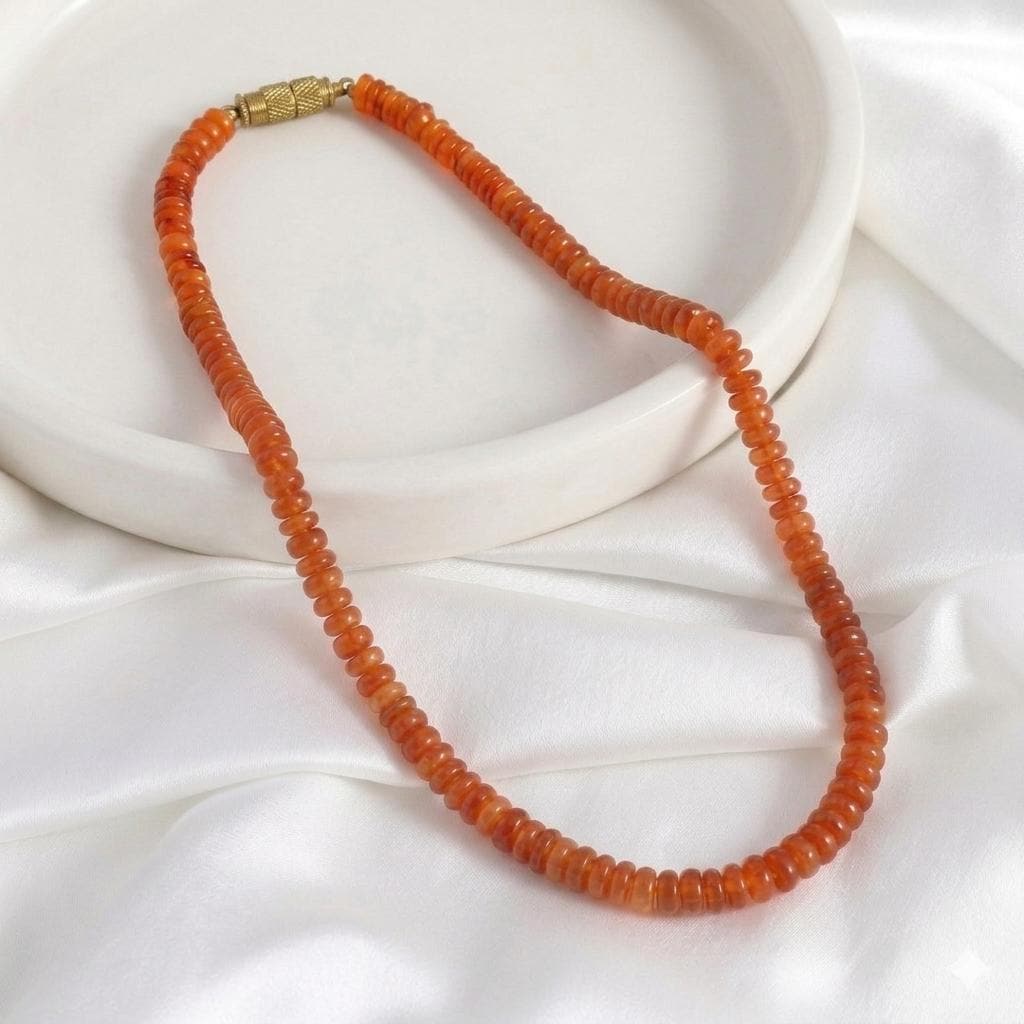 Natural Carnelian Rondelle Necklace, 6-8mm Smooth Orange Beads, 40cm Gemstone Necklace, Handmade Jewelry Gift for Her