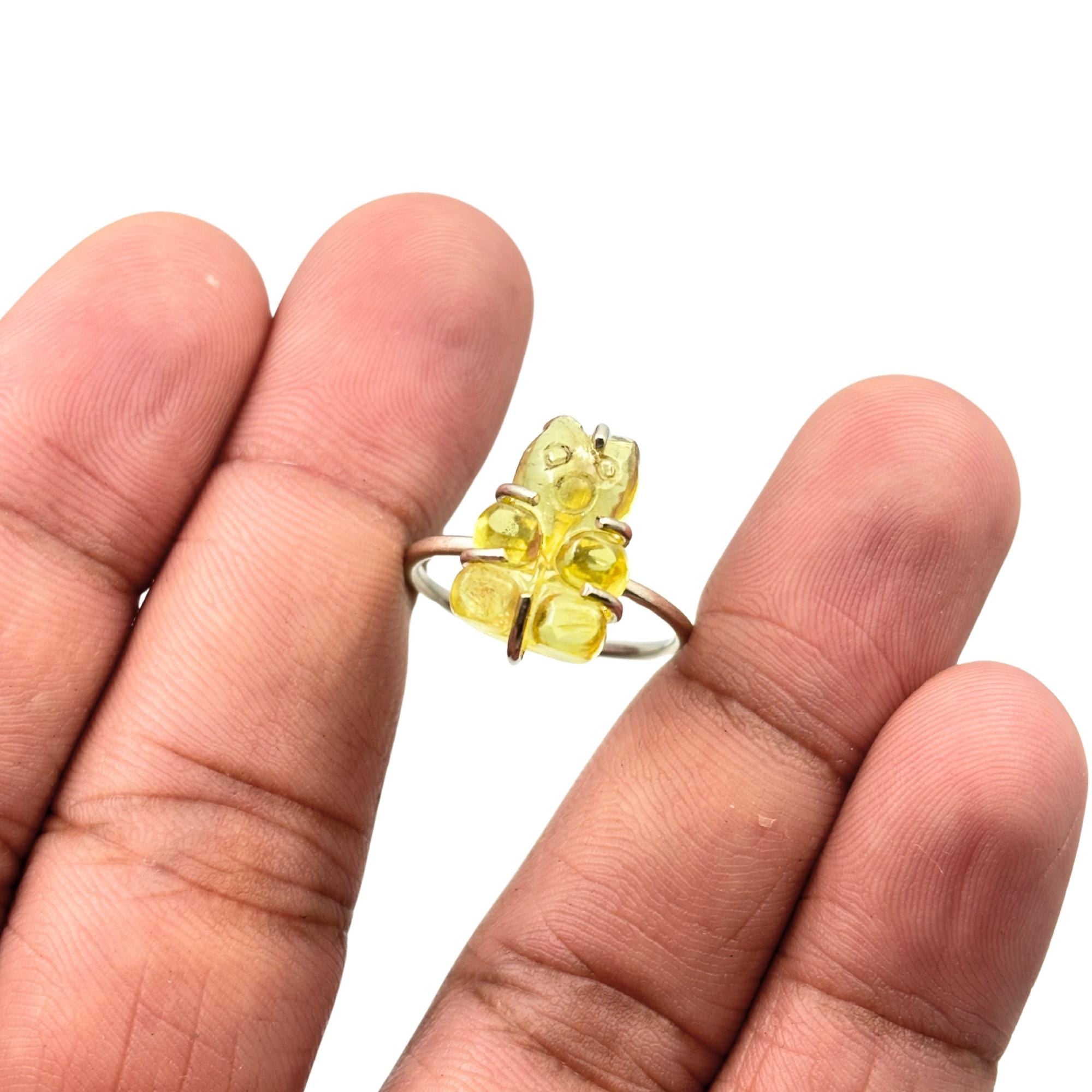Sterling Silver Lemon Topaz Teddy Bear Ring: Handmade Gemstone Jewelry