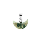 Moss Agate Crescent Moon Pendant: Sterling Silver Boho Necklace