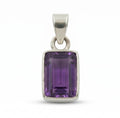 Emerald Cut Amethyst Pendant – Deep Purple Sterling Silver Minimalist Gemstone Jewelry