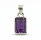 Emerald Cut Amethyst Pendant – Deep Purple Sterling Silver Minimalist Gemstone Jewelry