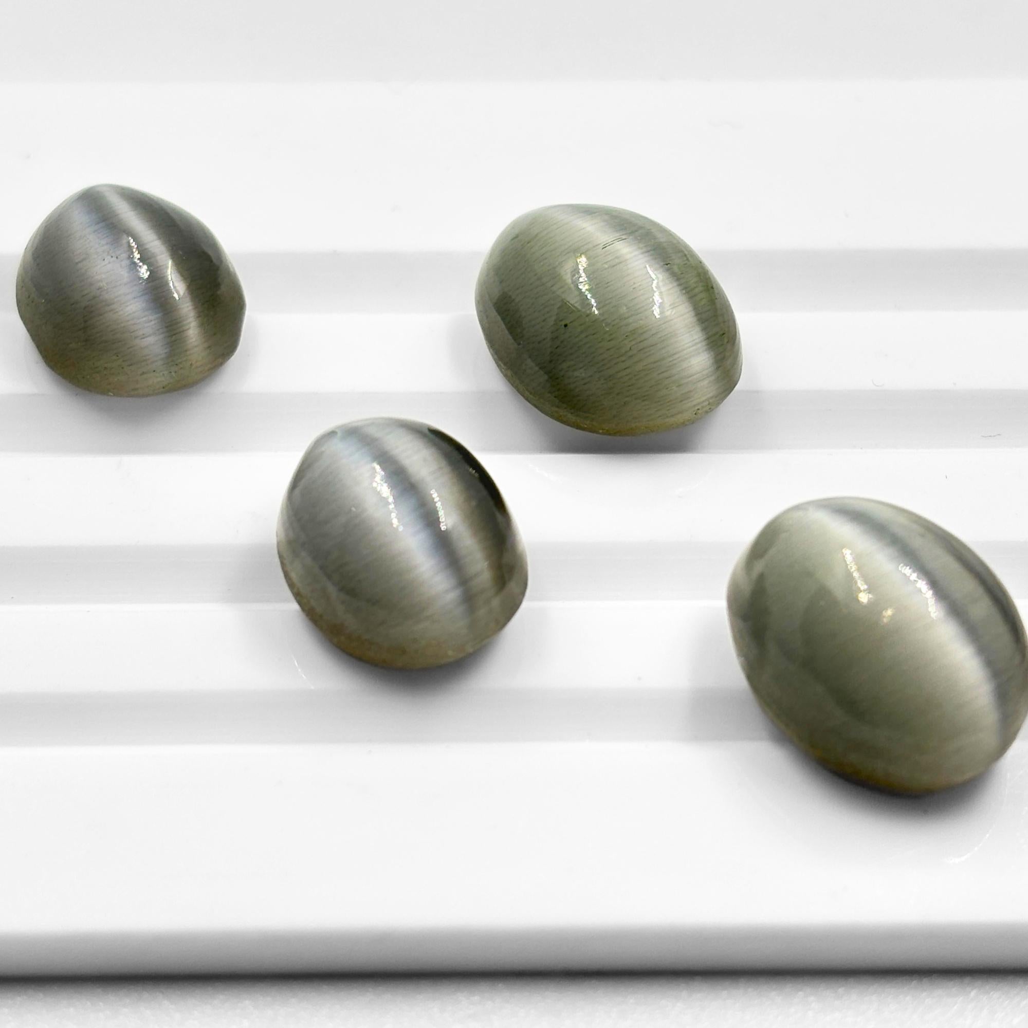 Grey Cat's Eye Quartz Cabochon, Oval Gemstone (13x11, 15x12 MM)