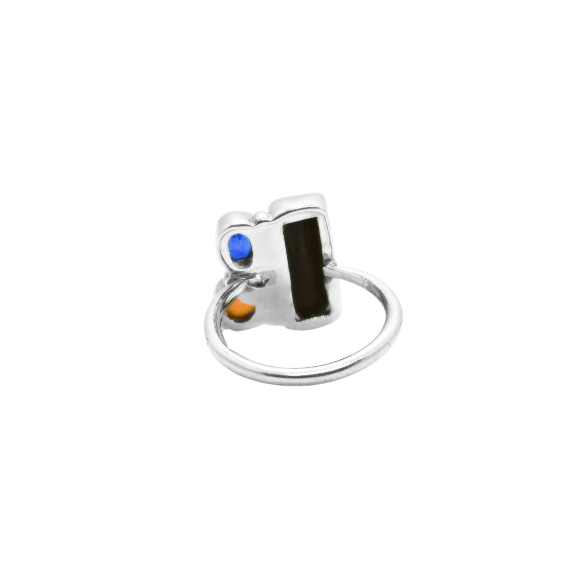 Raw Tourmaline, Opal & Sapphire Ring: Sterling Silver Handmade Jewelry