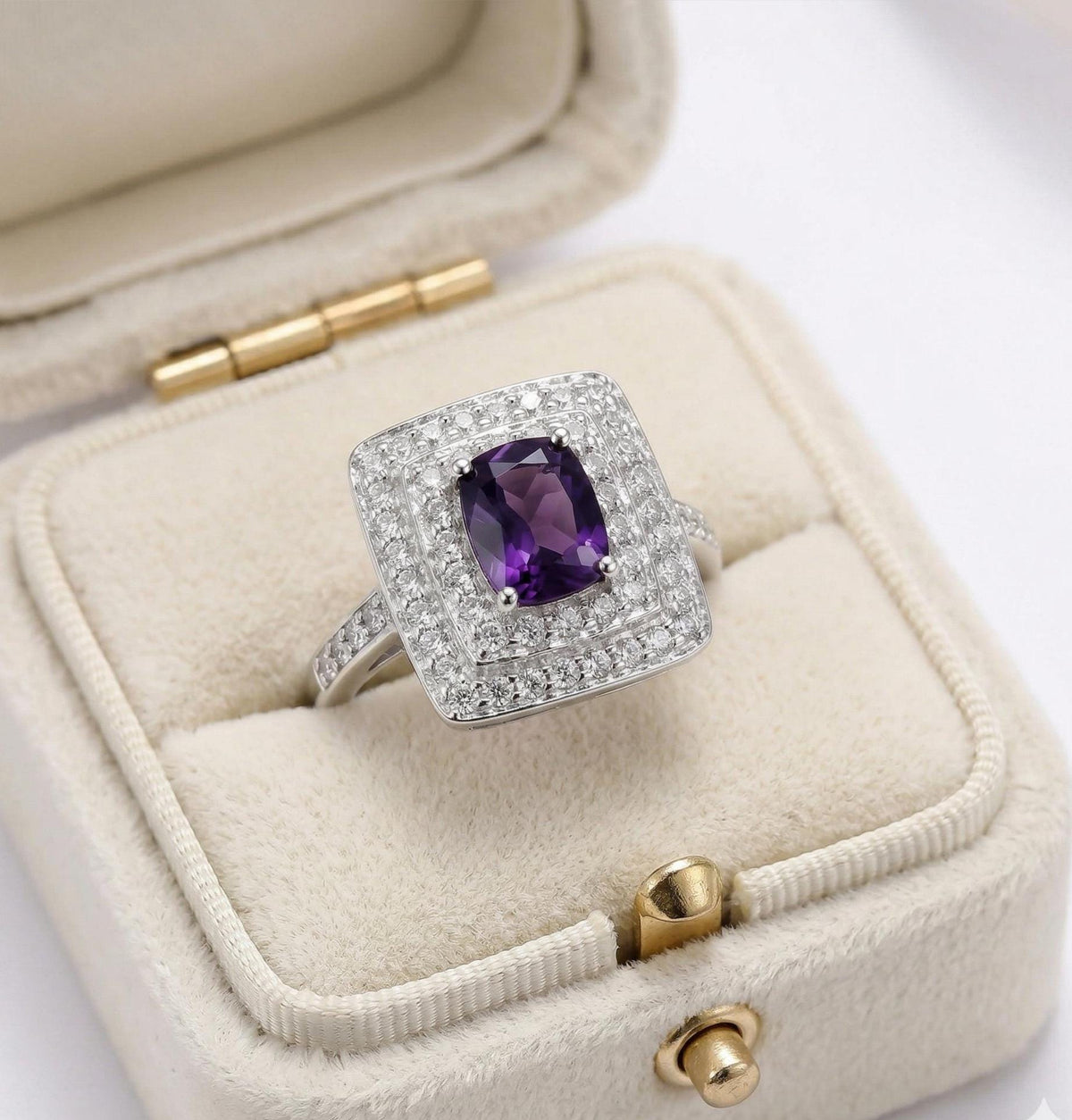 Amethyst CZ Halo Ring: Sterling Silver & Cubic Zirconia