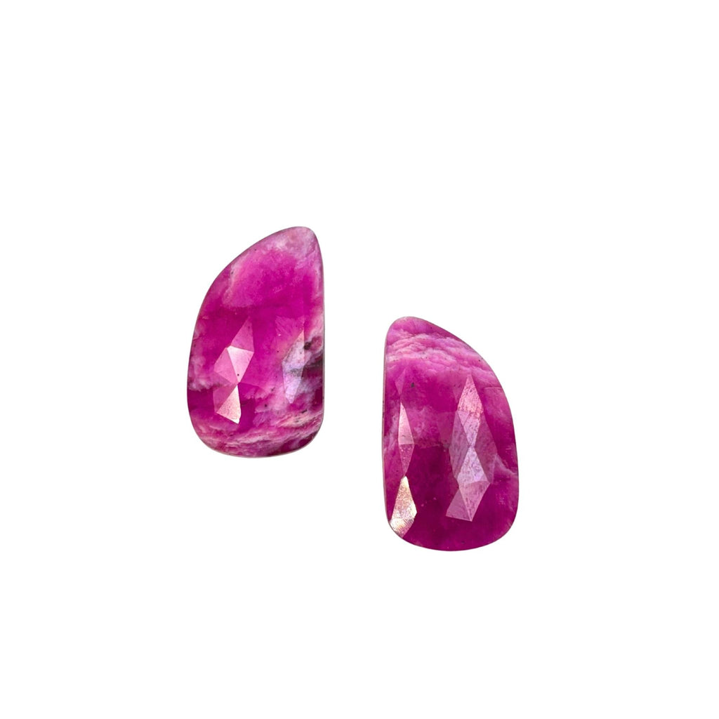 Rose Cut Pink Sapphire Slices: Natural Untreated Gemstone Pair