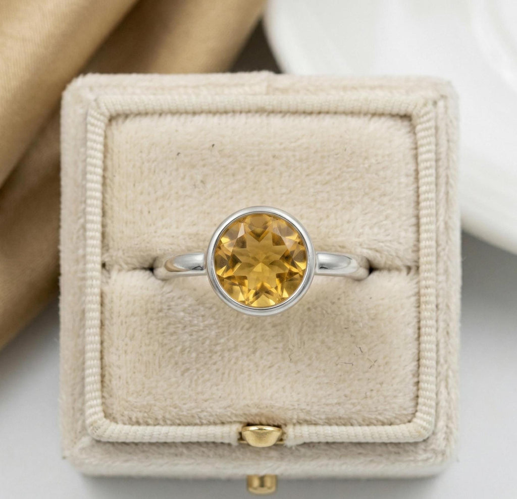 Citrine Ring: Minimalist Sterling Silver Gemstone - November Birthstone