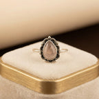 Rose Quartz Pear Ring: Handmade Sterling Silver Boho Jewelry