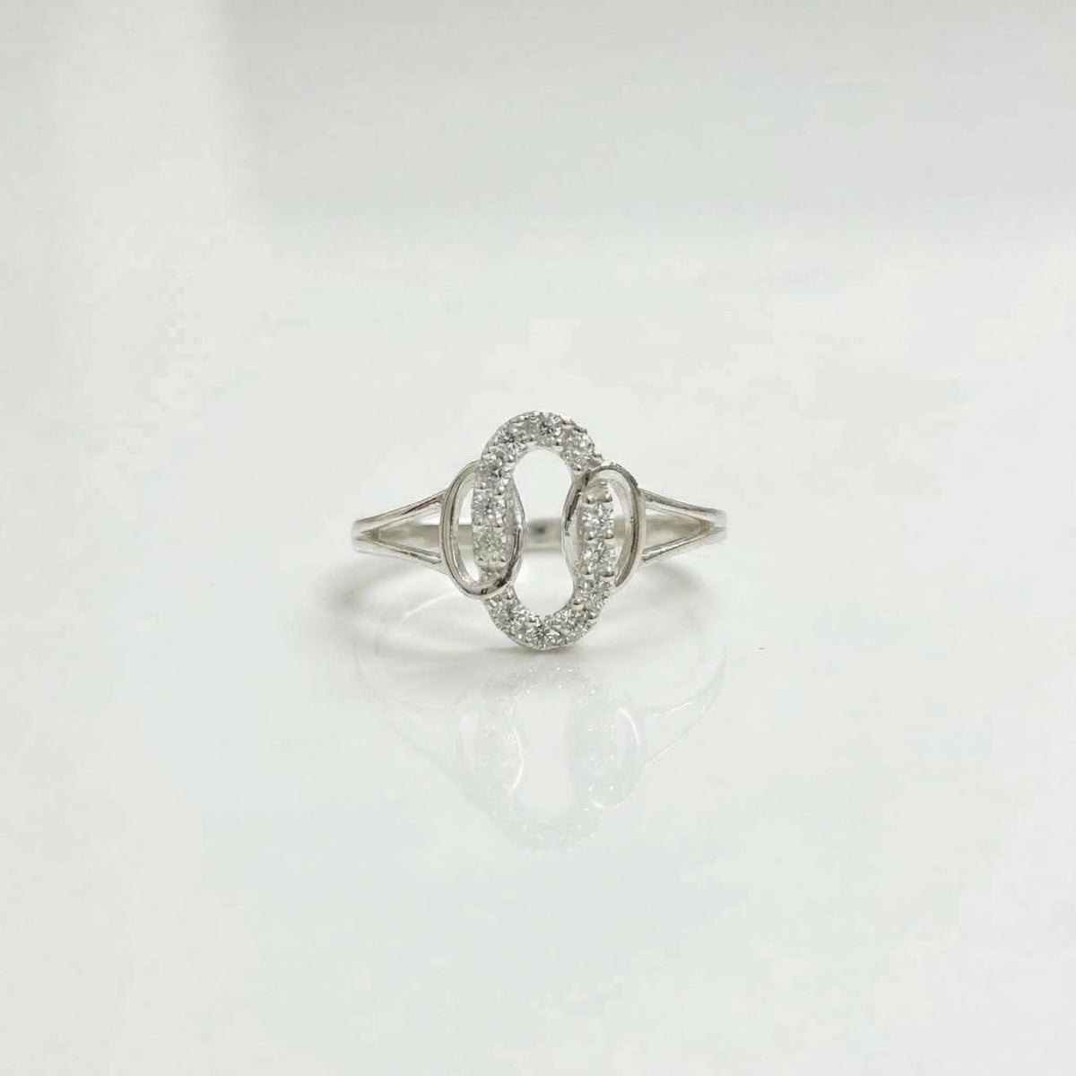 925 Sterling Silver CZ Link Ring, Double Oval Pavé Band, Stackable Chain Jewelry