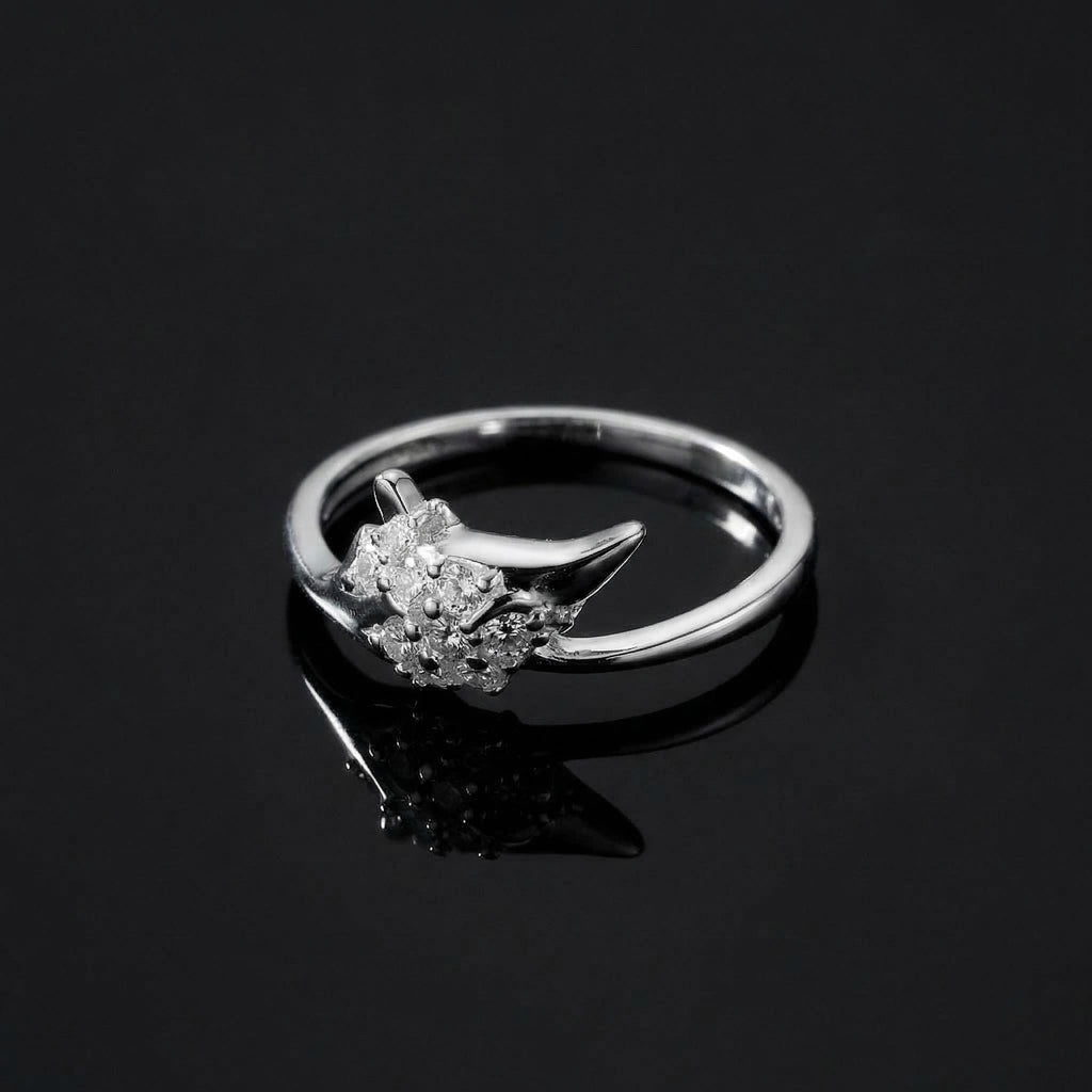 Sterling Silver Cat Ear Ring with CZ • Whimsical Stacking Band
