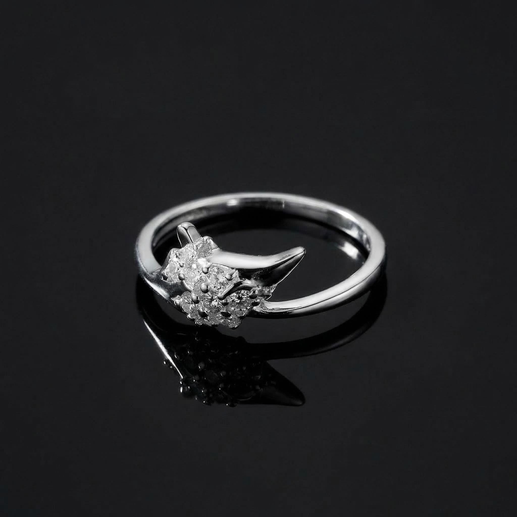 Sterling Silver Cat Ear Ring with CZ • Whimsical Stacking Band