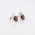 Garnet Stud Earrings 925 Sterling Silver | Oval Gemstone Studs | January Birthstone | Minimalist Jewelry