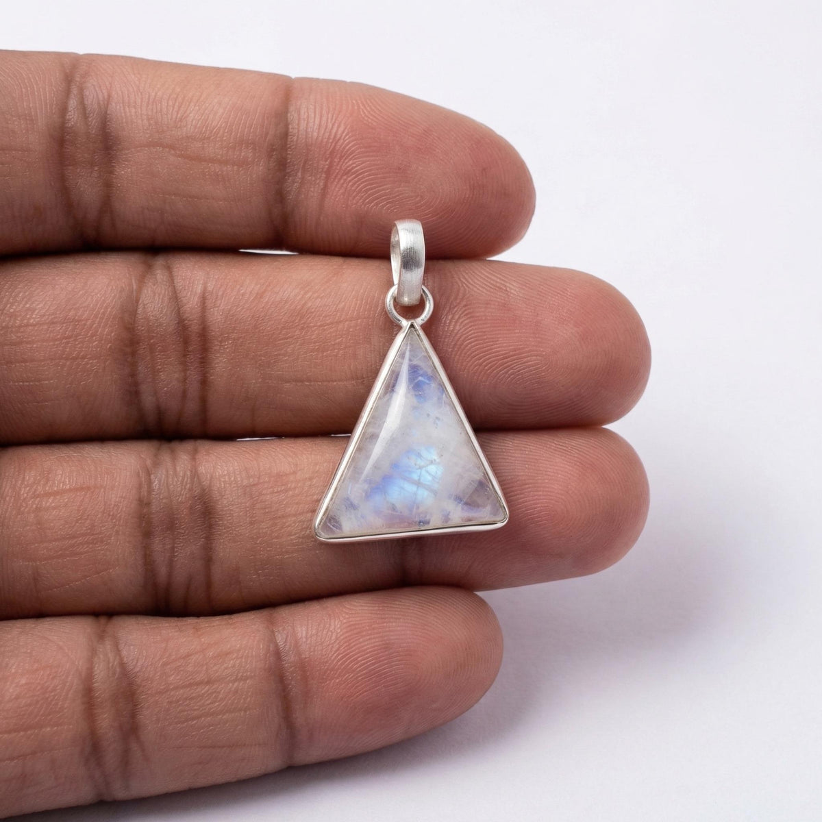 Sterling Silver Trillion Moonstone Pendant – Minimalist Boho Gemstone Necklace