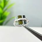 Raw Green & Blue Tourmaline Bar Ring: Handmade Sterling Silver Stacking Ring