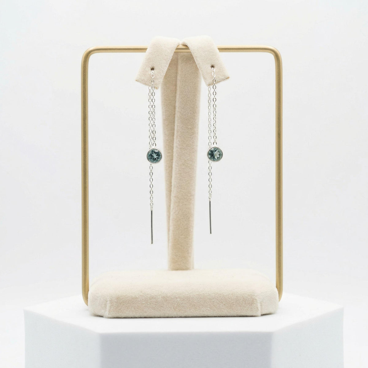 Blue Tourmaline Threader Earrings | 925 Sterling Silver Dainty Chain Drop