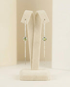 Green Tourmaline Threader Earrings | Sterling Silver Dainty Chain Drop Jewelry