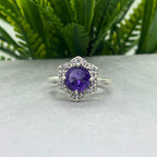 Natural Amethyst Round Ring | 925 Sterling Silver | February Birthstone | Floral Gemstone Band | Handmade in Jaipur