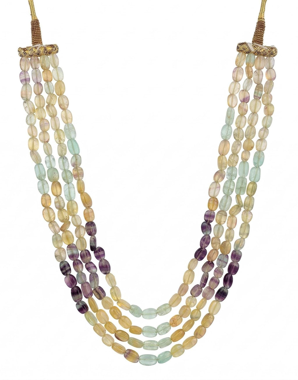 Multi-Color Oval Fluorite Gemstone Necklace, 4-Strand Beaded Jewelry