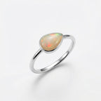 Opal Pan Ring – 925 Sterling Silver, Natural Opal Cabochon, Handmade Statement Jewelry