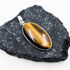 Tiger Eye Pendant Necklace, Oval Sterling Silver Gemstone Necklace, Handmade Protection Jewelry, Crystal Gift for Her