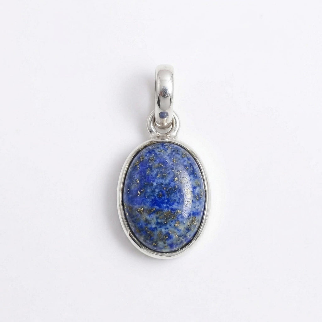 Oval Lapis Lazuli Sterling Silver Pendant – Deep Blue Boho Spiritual Charm