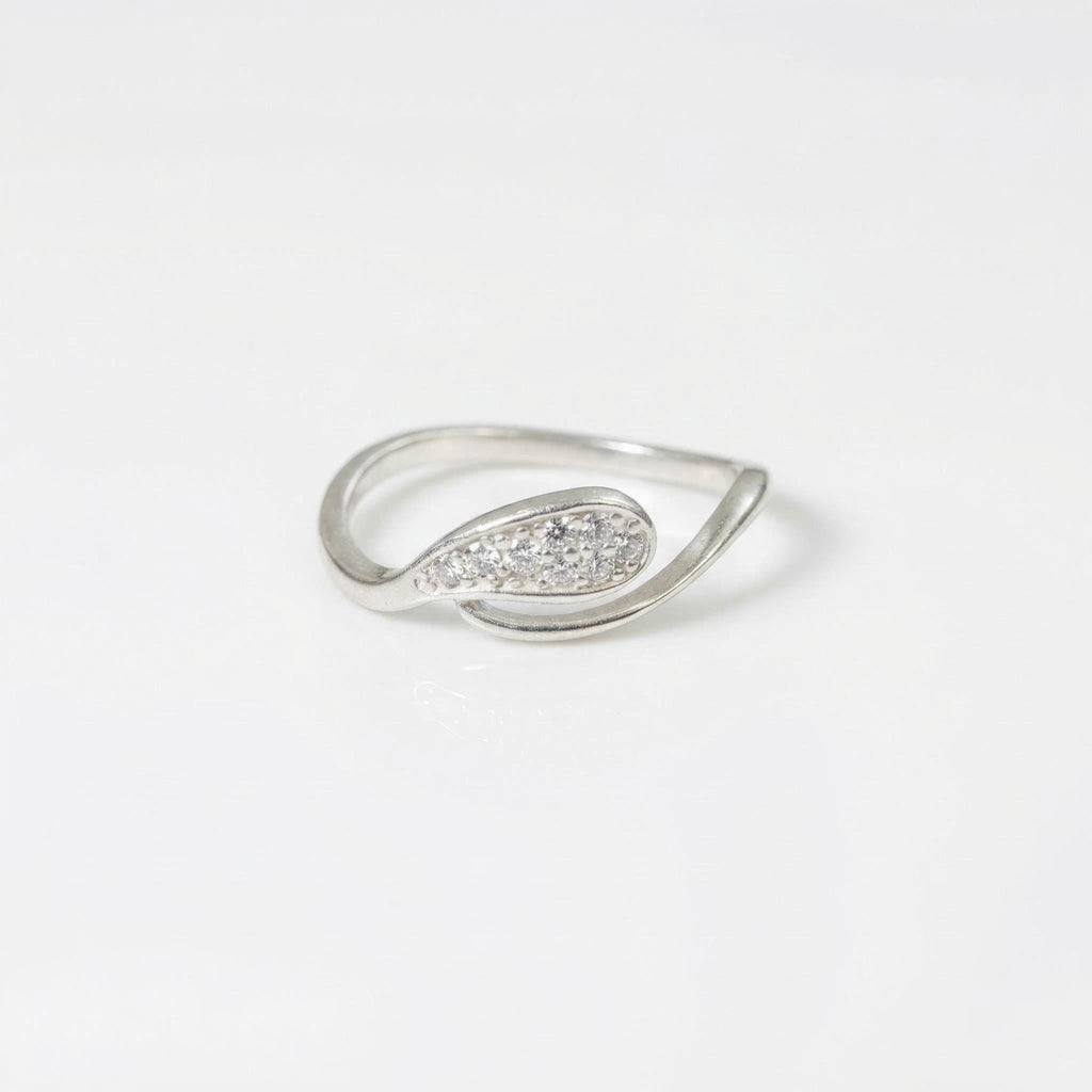 Sterling Silver CZ Teardrop Ring, Pear Pavé Bypass Band, Dainty Stacker Jewelry