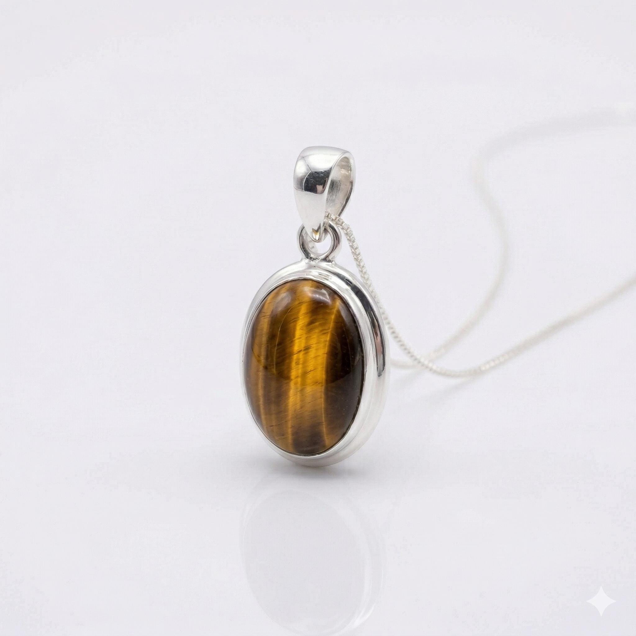 Tiger Eye Pendant Necklace, 925 Sterling Silver Golden Brown Crystal Necklace, Healing Gemstone Jewellery Gift for Her
