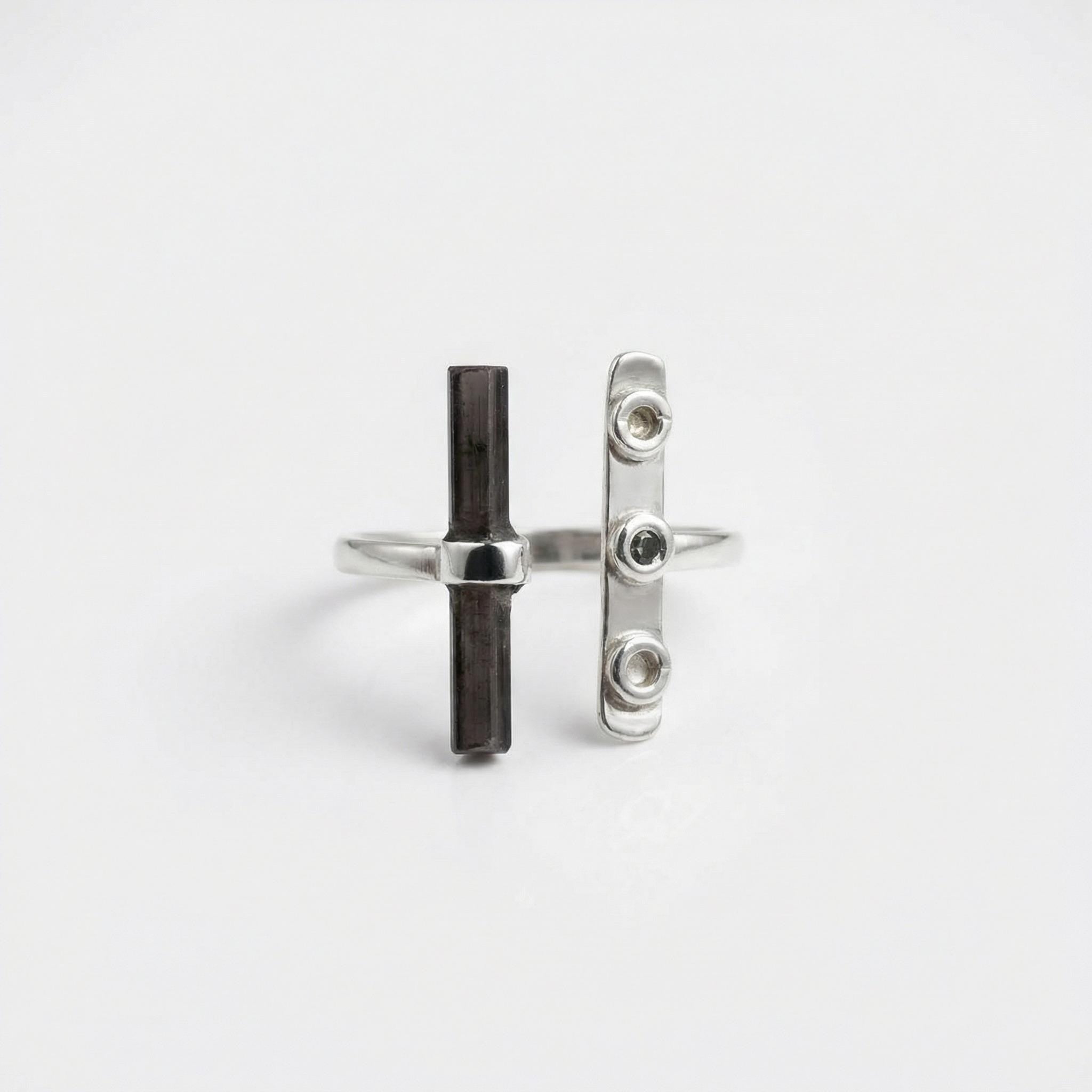 Raw Black Tourmaline Ring: Adjustable Sterling Silver Boho Jewelry