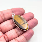 Tiger Eye Pendant Necklace, Oval Sterling Silver Gemstone Necklace, Handmade Protection Jewelry, Crystal Gift for Her