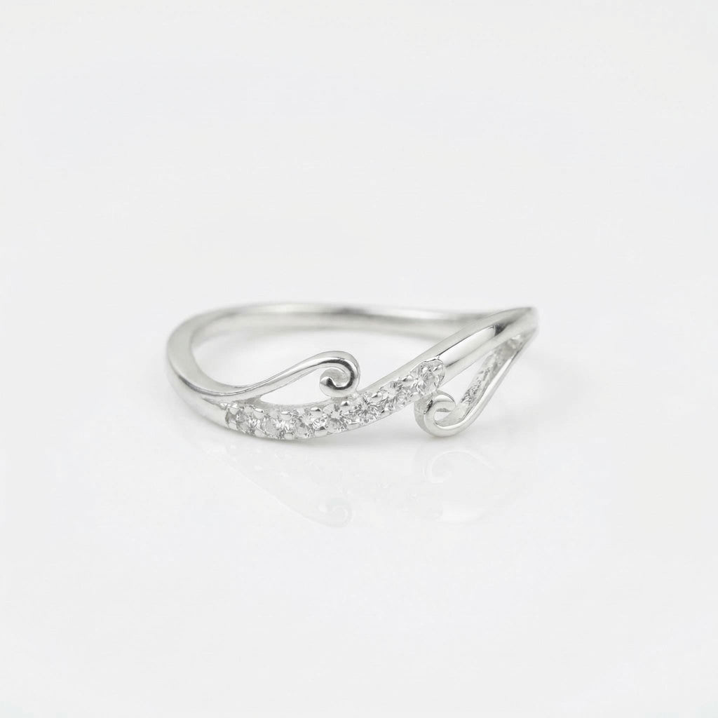 Sterling Silver CZ Vine Ring, Pavé Swirl Band, Boho Romantic Stacker Jewelry